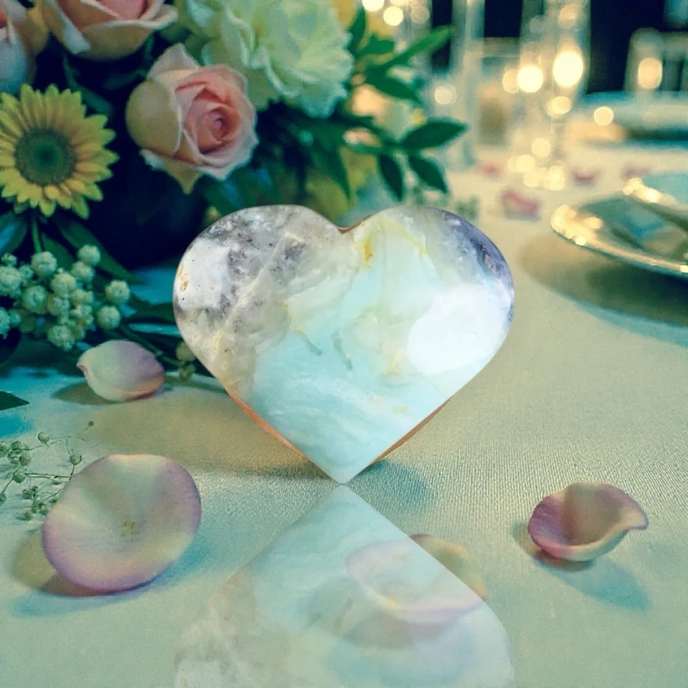 Amazonite, calcite and quartz Large Heart Shape Hand Carved Natural Stone - Picture 7 of 9